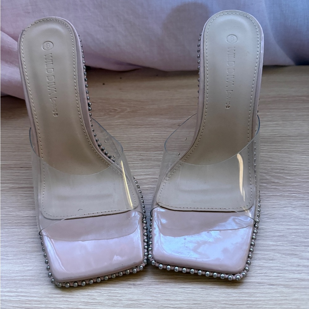Wild Diva Pink and Clear Studded Heels